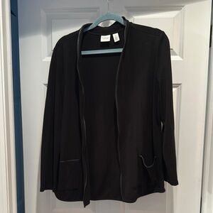 Chico's Casual Black Blazer with Faux Leather Trim